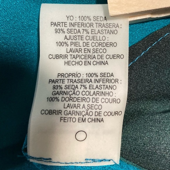 Ellie Tahari Silk + Elastane Blouse in Teal Blue+Forest Green - Some Flaws - Picture 8 of 16